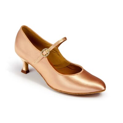 ICS Classic Peach Satin ballroom dance shoes with a 2" heel