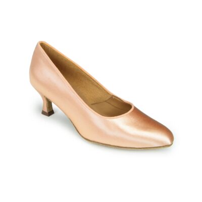 ICS RoundToe Peach Satin with a 2 inch flare heel is a popular Court Shoe with a round toe.