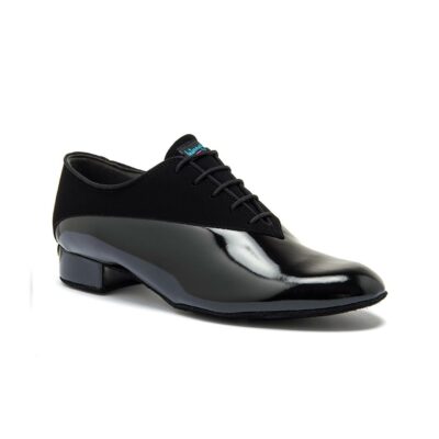 The Men's Pino Latin dance shoe in Black Nubuck and Black Patent with a 1" heel