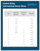 Size Chart for Dance Sneakers (Unisex) made in Britain by International Dance Shoes